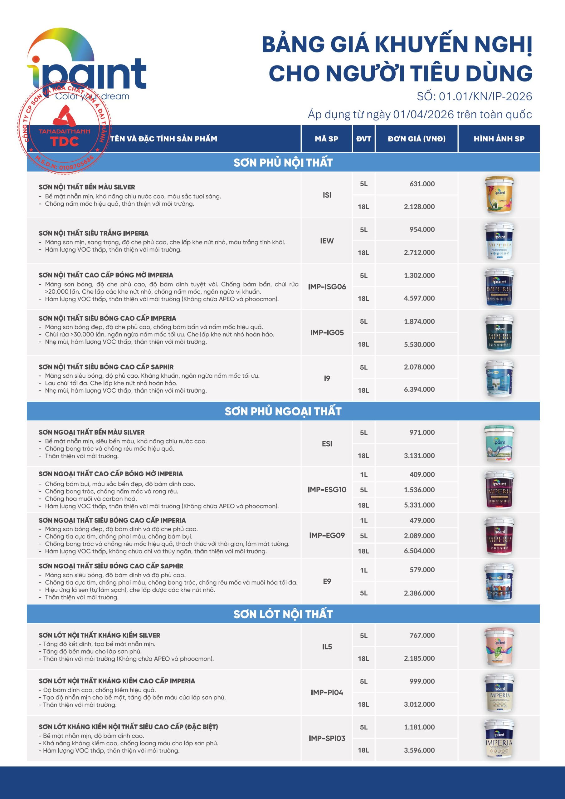 Bảng giá khuyến nghị cho người tiêu dùng theo nhận diện cũ 2026 trang 1